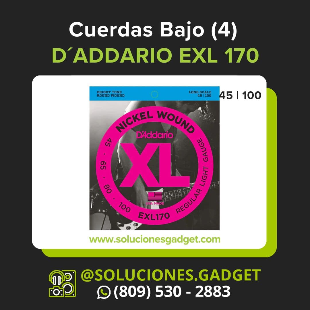 D'Addario EXL170 — Cuerdas de Níquel para Bajo Eléctrico 4 Cuerdas Light