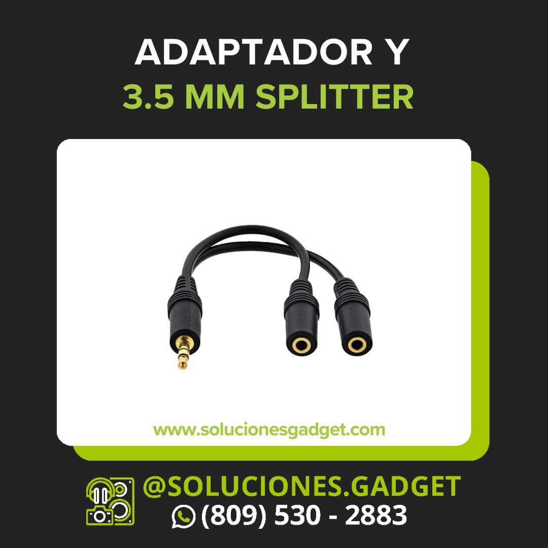 Adaptador Splitter 3.5 mm 1 Macho a 2 Hembras para Audífonos