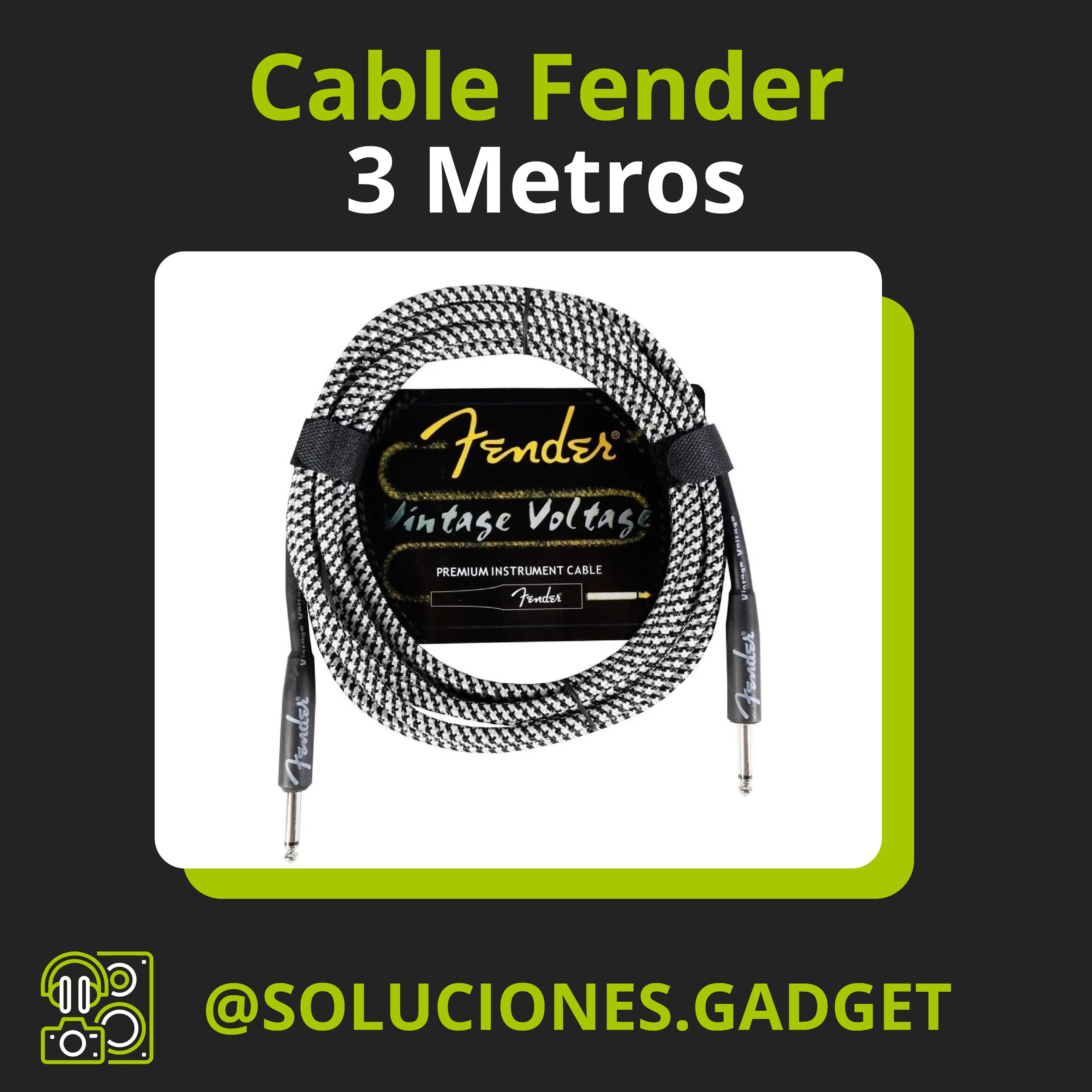 Cable de Instrumento Fender 3 Metros | Cable para Guitarra, Bajo y Teclado